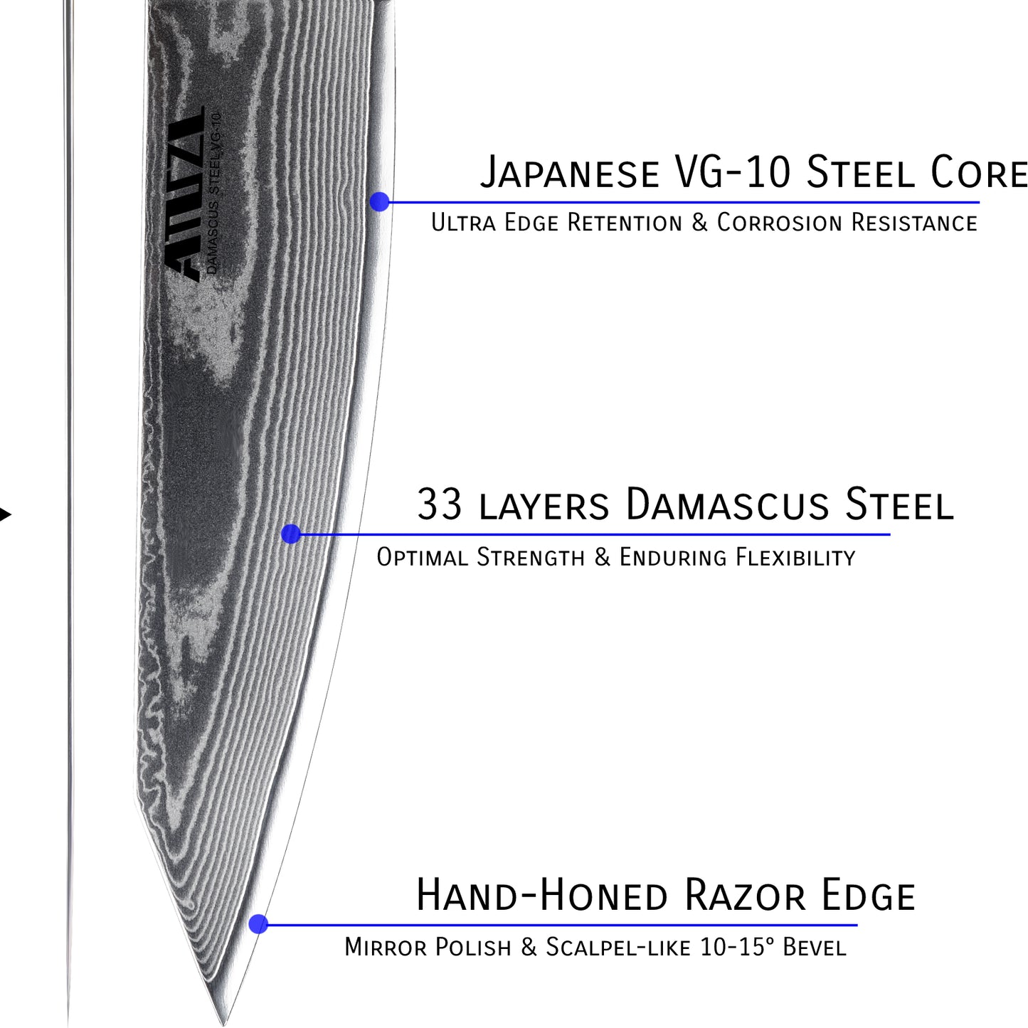 AMSZL 8.5 inch Damascus Japanese VG10 Steel Core Chef Knife DM-GM11