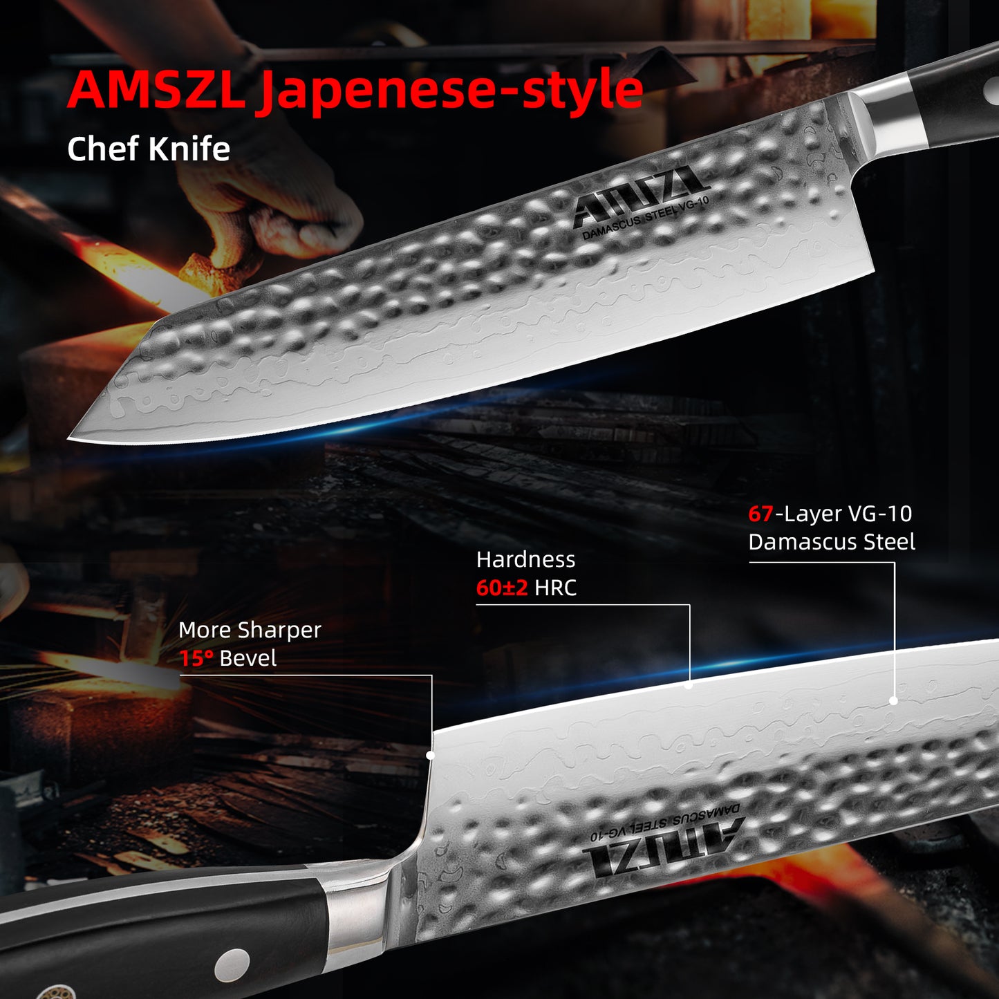 AMSZL 8 inch Damascus Japanese VG10 Steel Core Paring Knife DM-QF03B