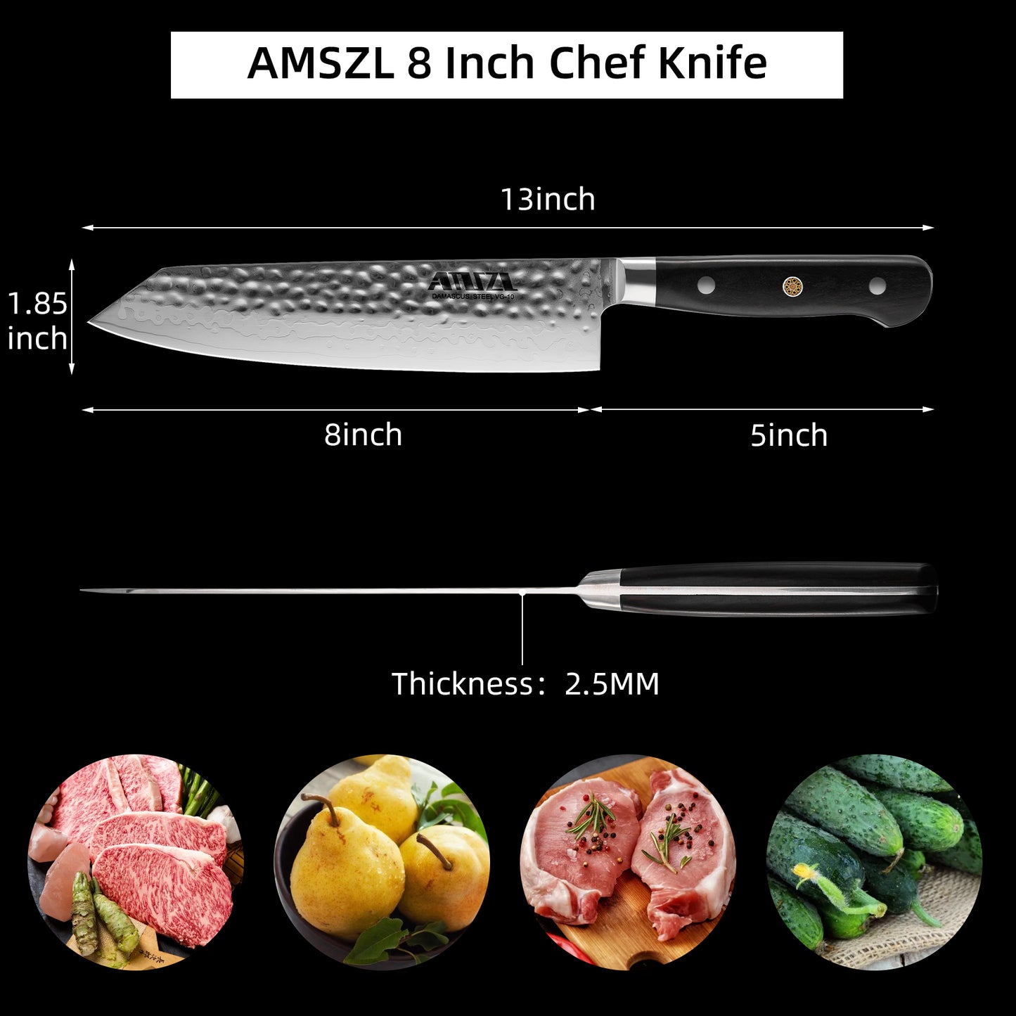 AMSZL 8 inch Damascus Japanese VG10 Steel Core Paring Knife DM-QF03B