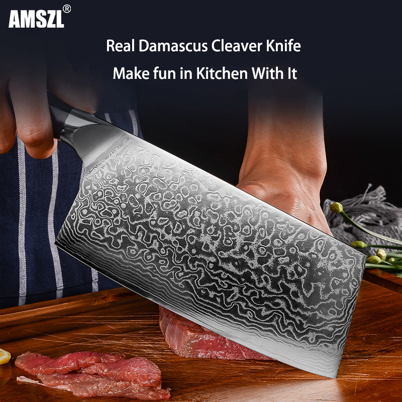 AMSZL 7 inch Damascus Cleaver DM-GS001-1