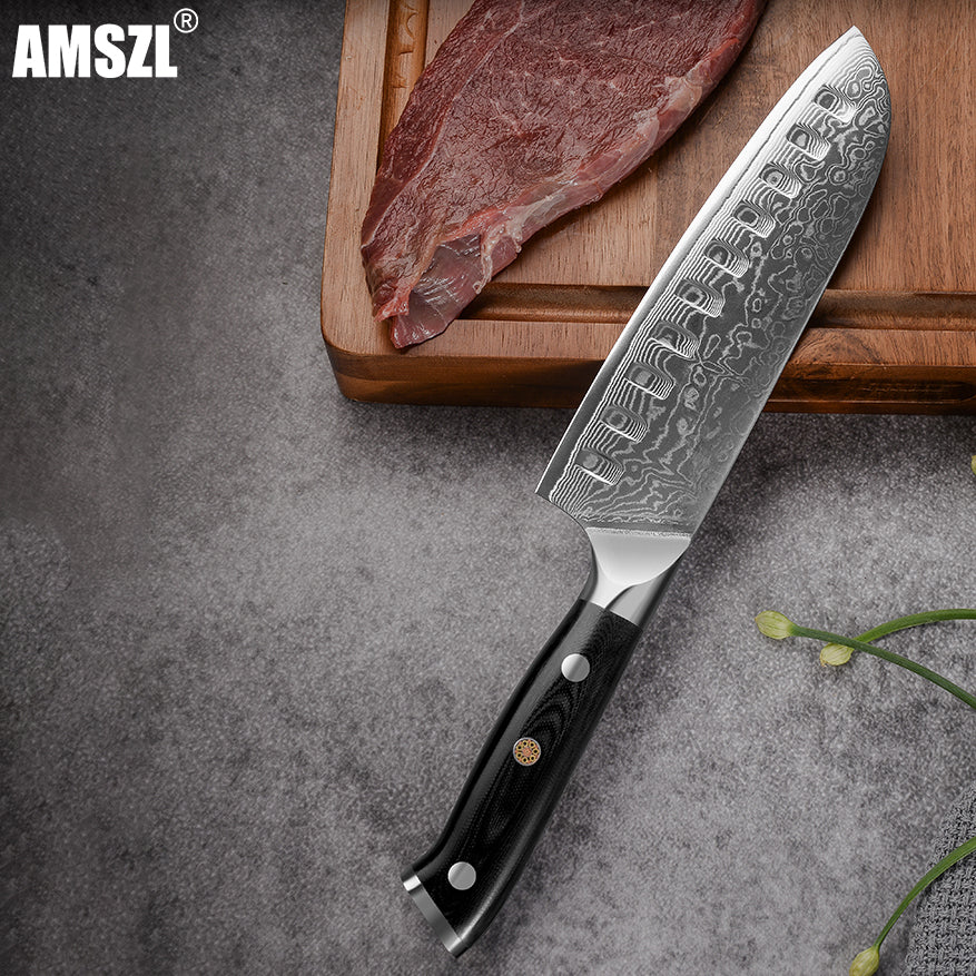 AMSZL 7 inch Damascus Japanese Chef Knife Santoku Knife DM-GS004-1