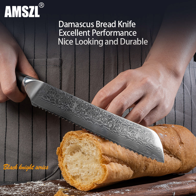 AMSZL 9 inch Damascus Bread Knife DM-GS005-1