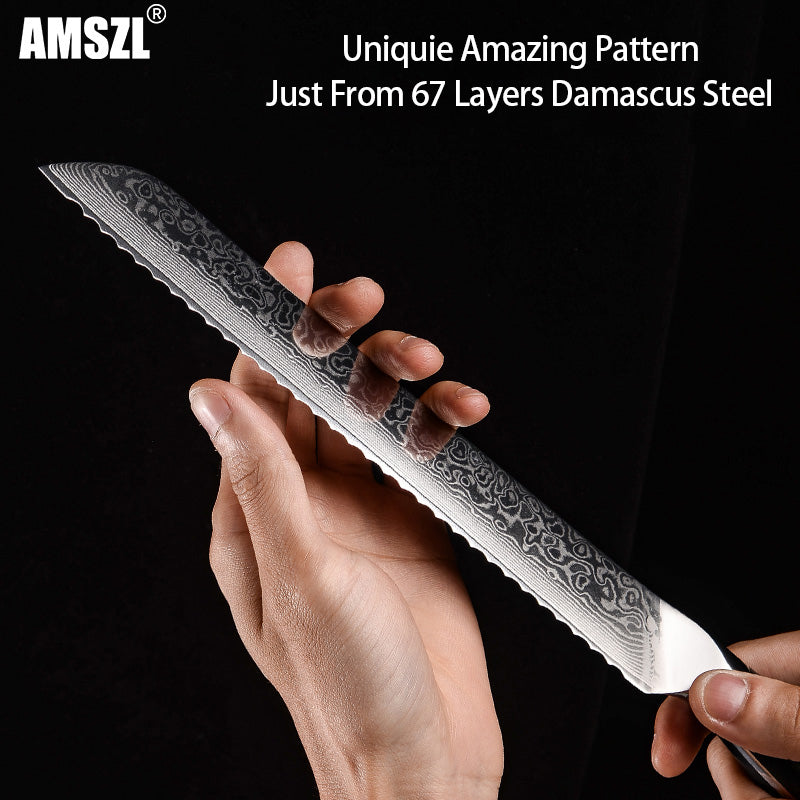 AMSZL 9 inch Damascus Bread Knife DM-GS005-1