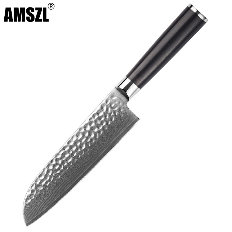 AMSZL 7 inch Hammered Damascus Japanese Chef Knife Santoku Knife DM-GS04-7